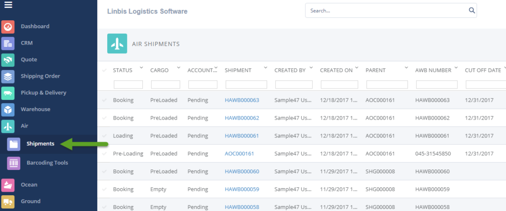 Linbis Logistics Software Airshipment List Linbis Logistics Software 6595