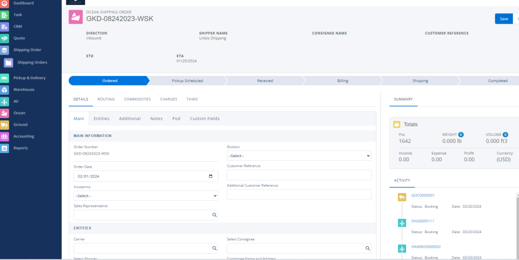 Packing list software connected to E-commerce warehouse management system